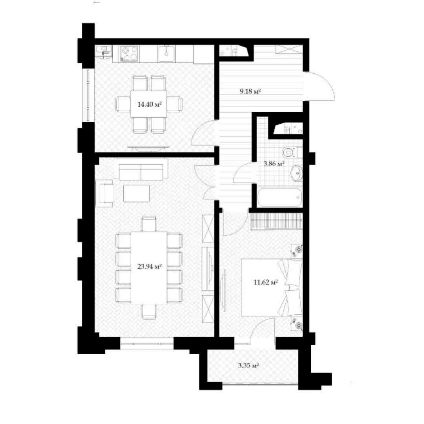 2-комнатная квартира 65.93 м²  5/5 этаж