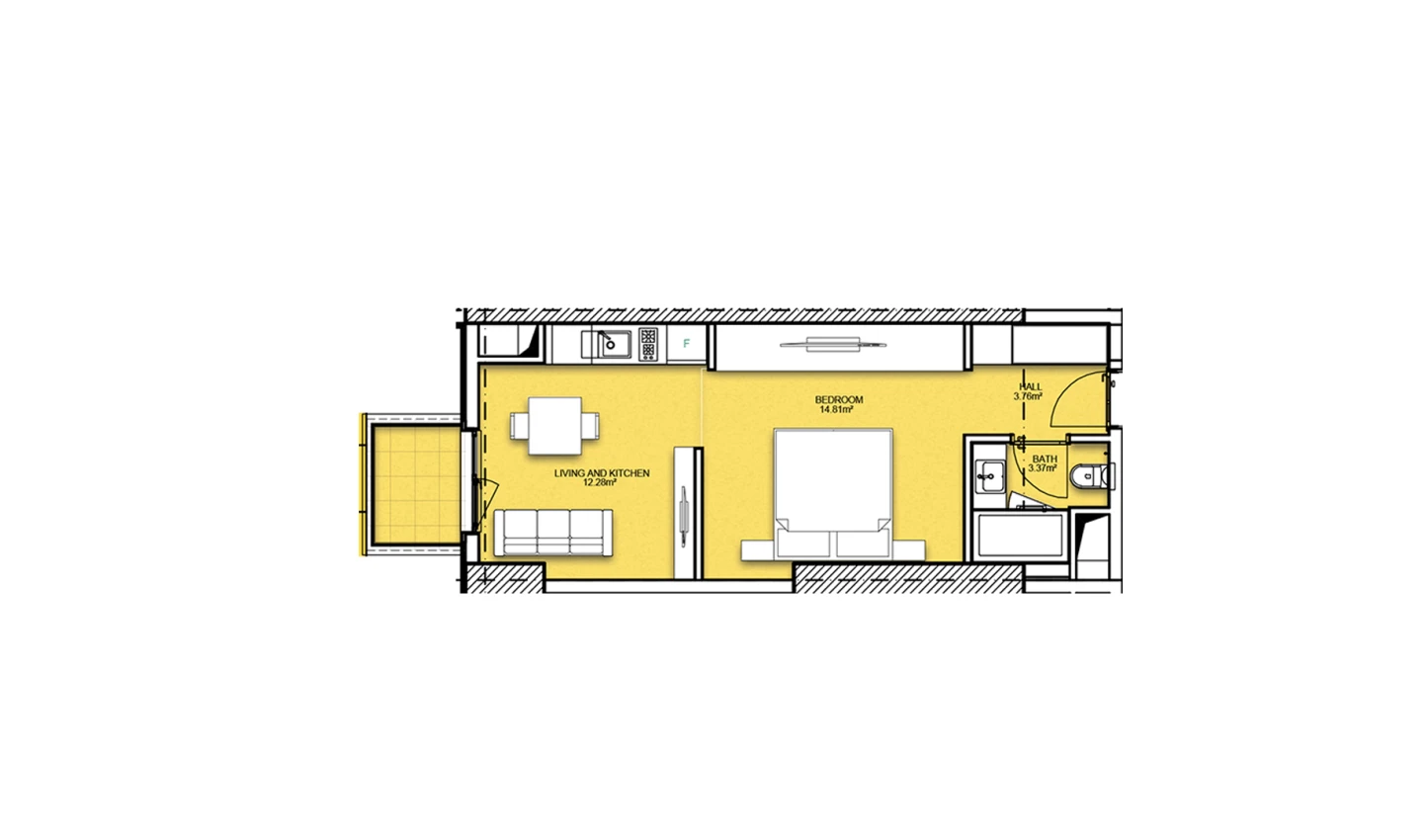 1-комнатная квартира 37.31 м²  19/19 этаж