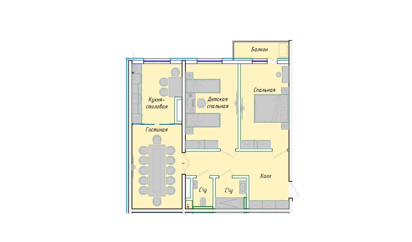 3-комнатная квартира 80.74 м²  11/11 этаж