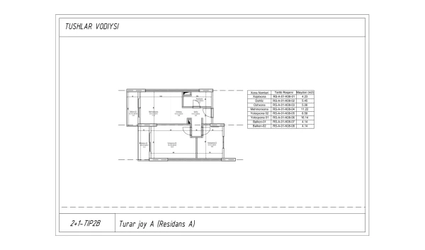 3-xonali xonadon 53.16 m²  1/7 qavat | TUSHLAR VODIYSI Turar-joy majmuasi