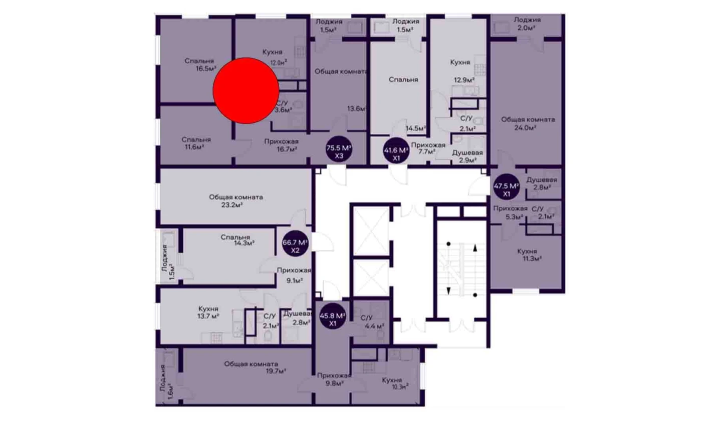 3-комнатная квартира 75.5 м²  3/3 этаж