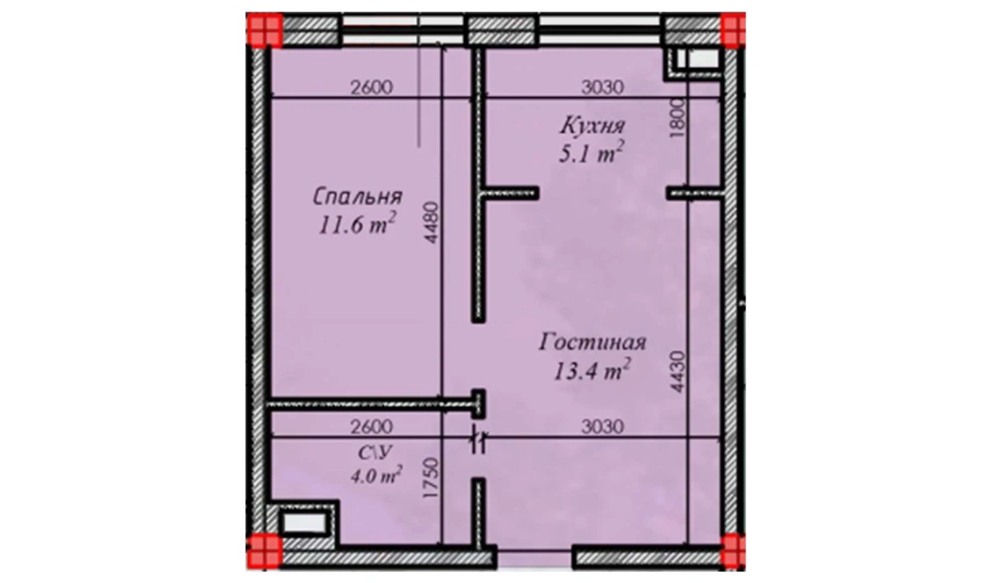 2-комнатная квартира 34.1 м²  2/2 этаж