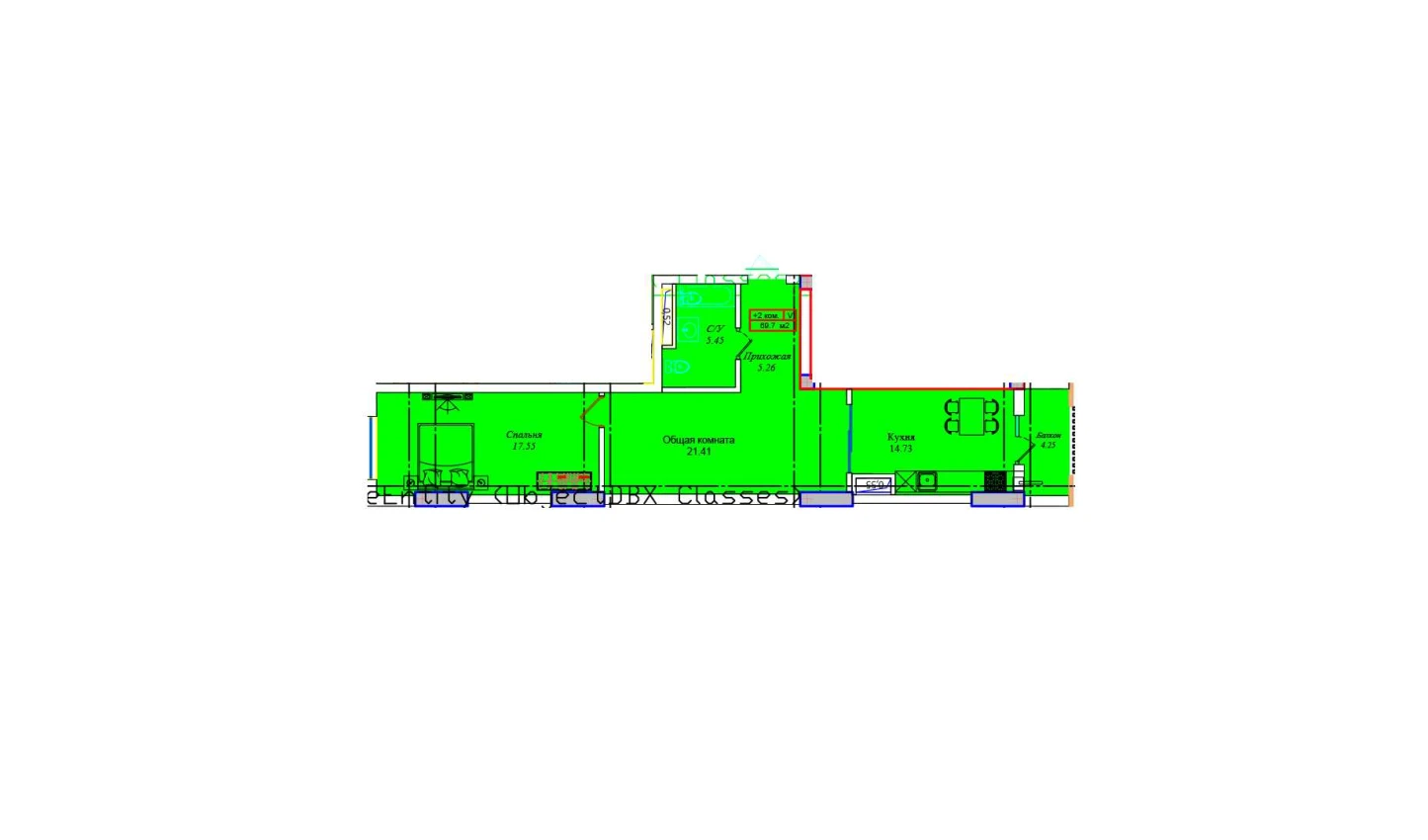 2-комнатная квартира 66.63 м²  1/1 этаж