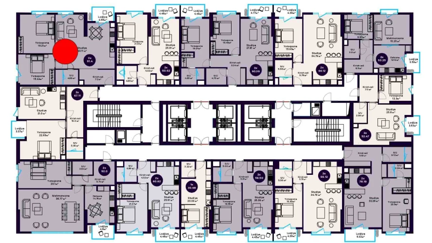 2-комнатная квартира 91.4 м²  3/3 этаж