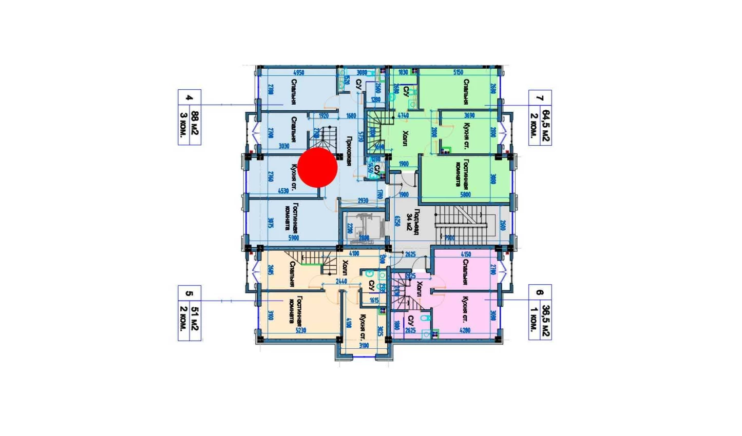 3-комнатная квартира 88 м²  9/9 этаж