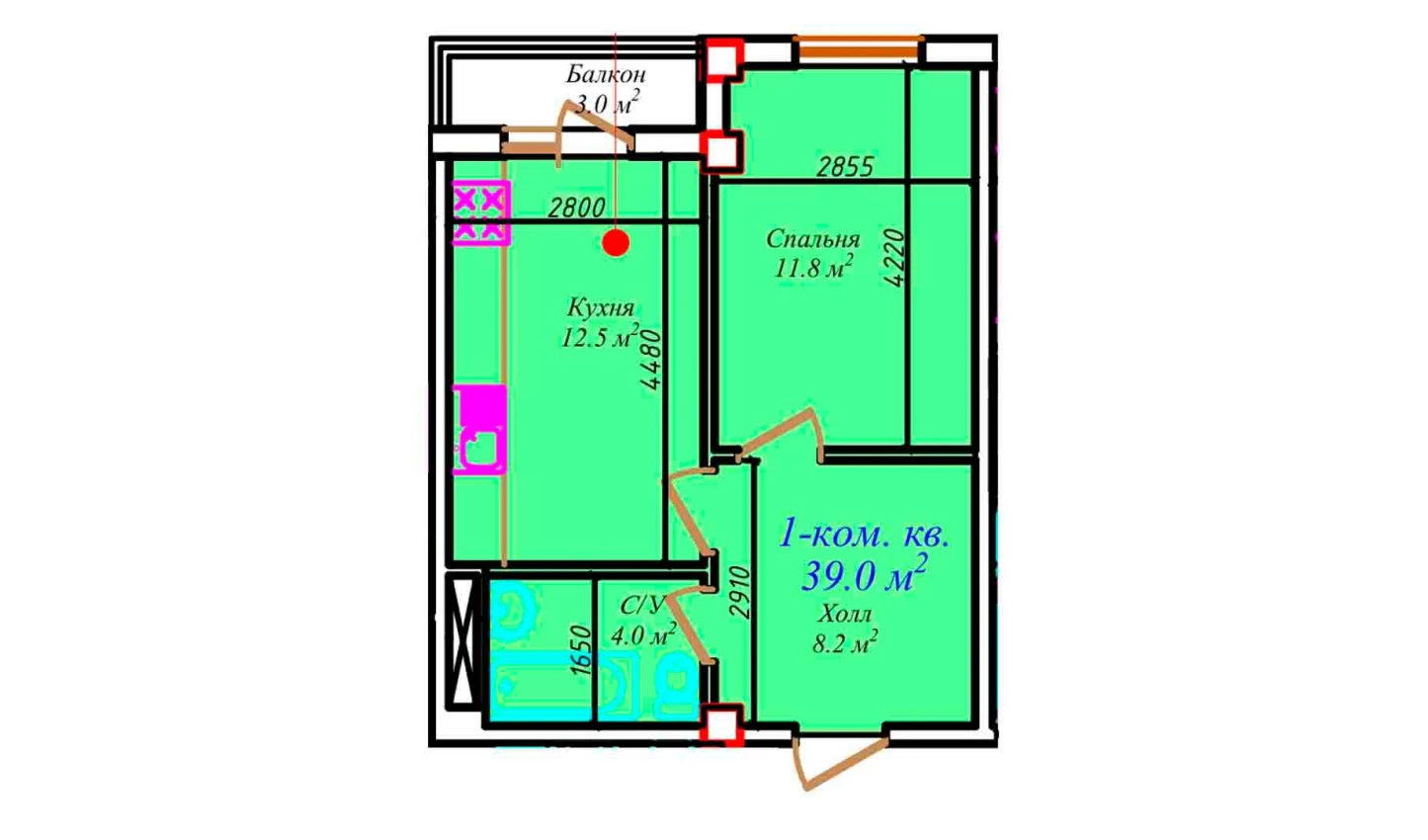 2-комнатная квартира 60.5 м²  7/7 этаж