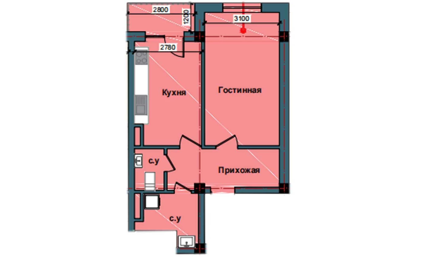 1-комнатная квартира 49.8 м²  3/3 этаж