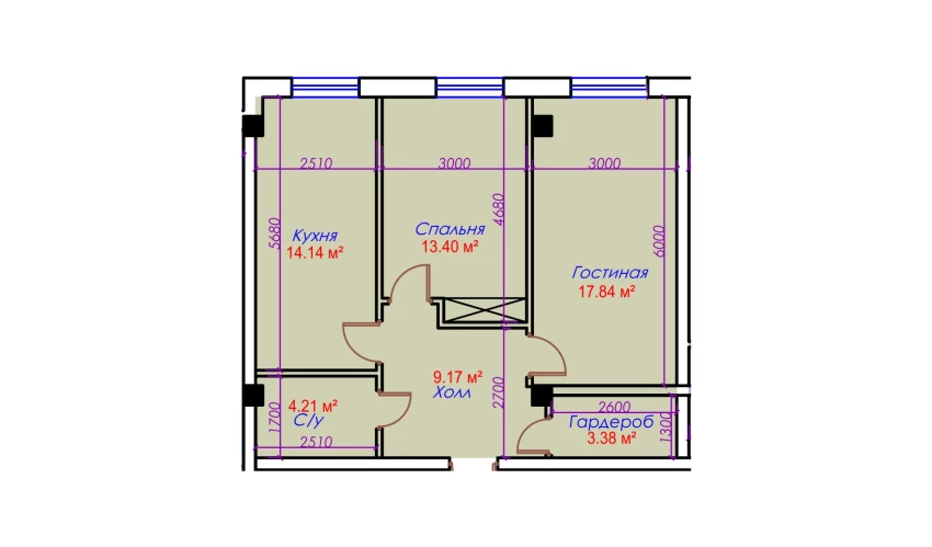 2-комнатная квартира 62.14 м²  10/10 этаж