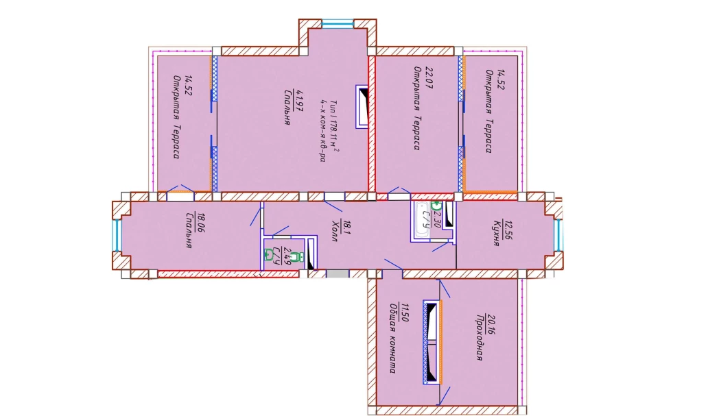 4-комнатная квартира 178.11 м²  10/10 этаж