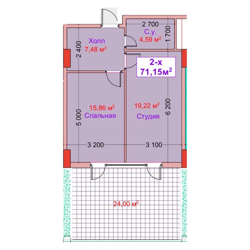 2-xonali xonadon 71.15 m²  2/8 qavat | CAPITAL AVENUE Turar-joy majmuasi