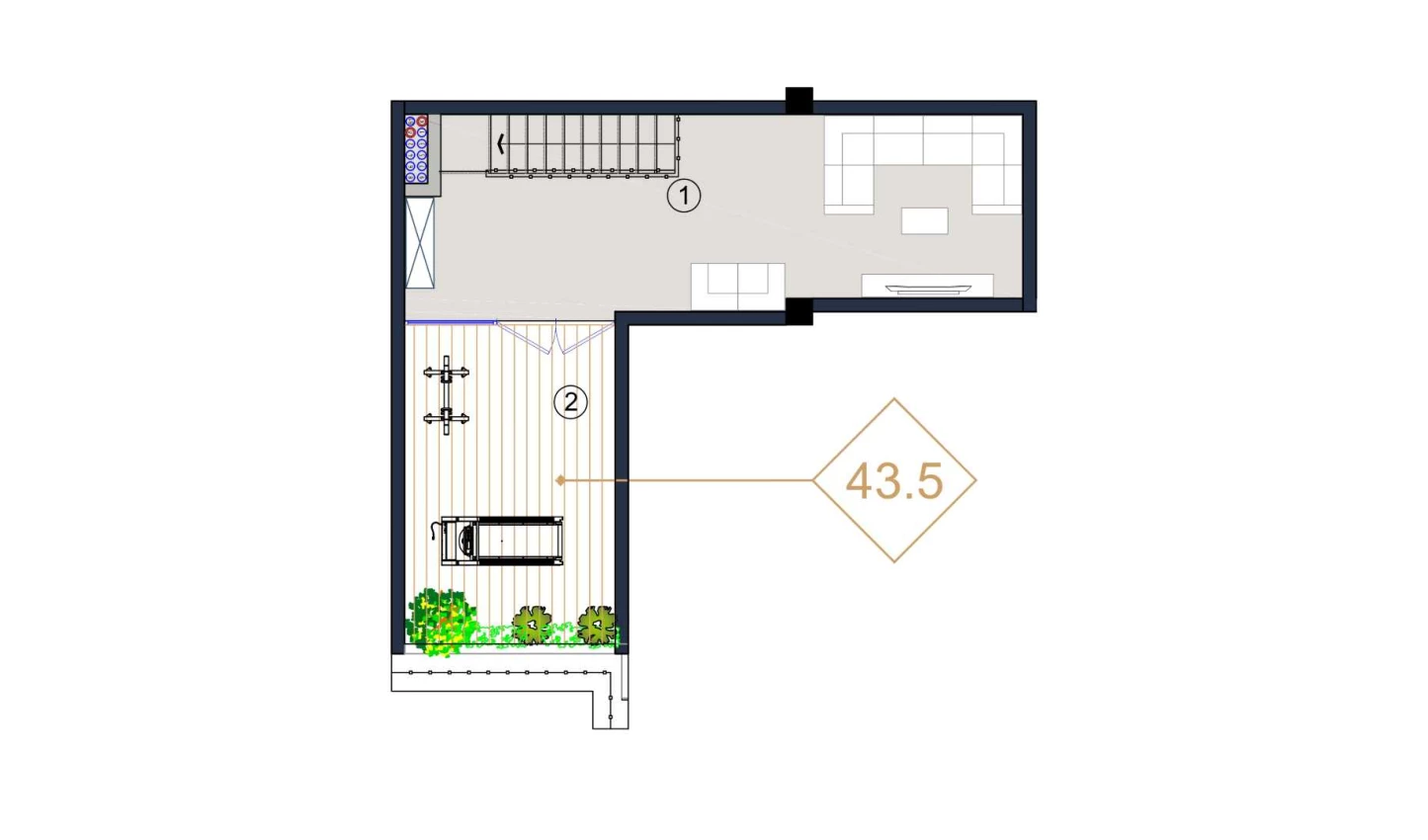 1-комнатная квартира 45.5 м²  9/9 этаж