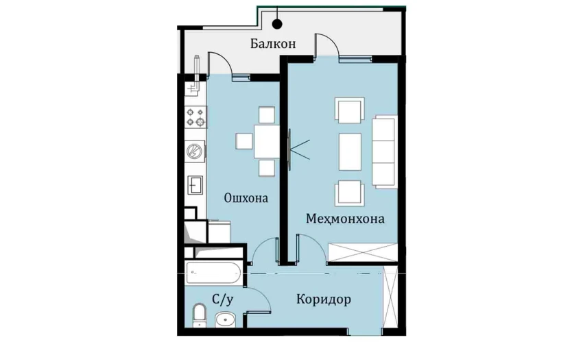 1-xonali xonadon 40.75 m²  8/16 qavat | SOKIN DIYOR Turar-joy majmuasi