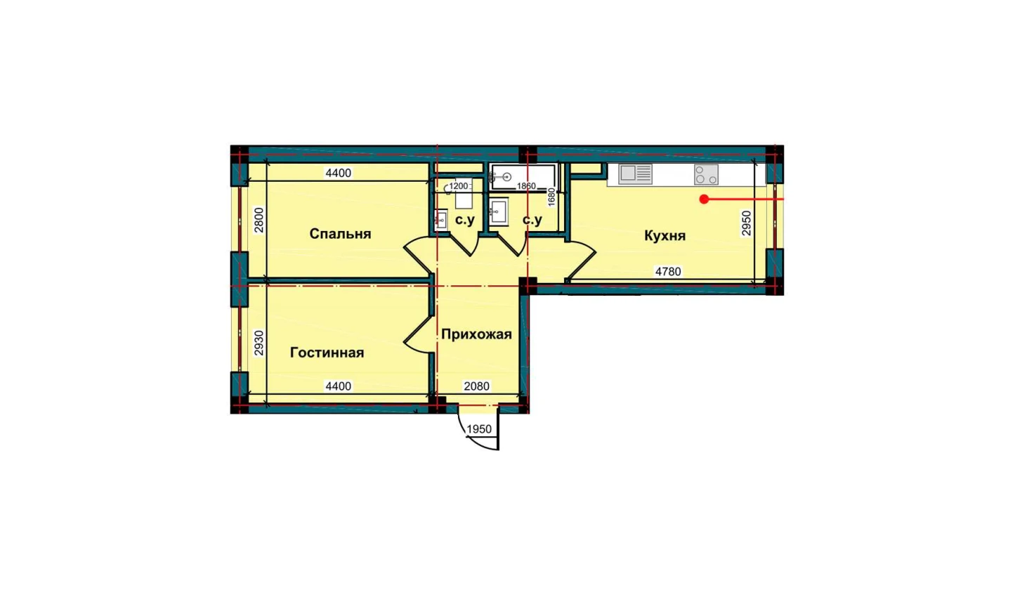 2-комнатная квартира 56.1 м²  2/2 этаж