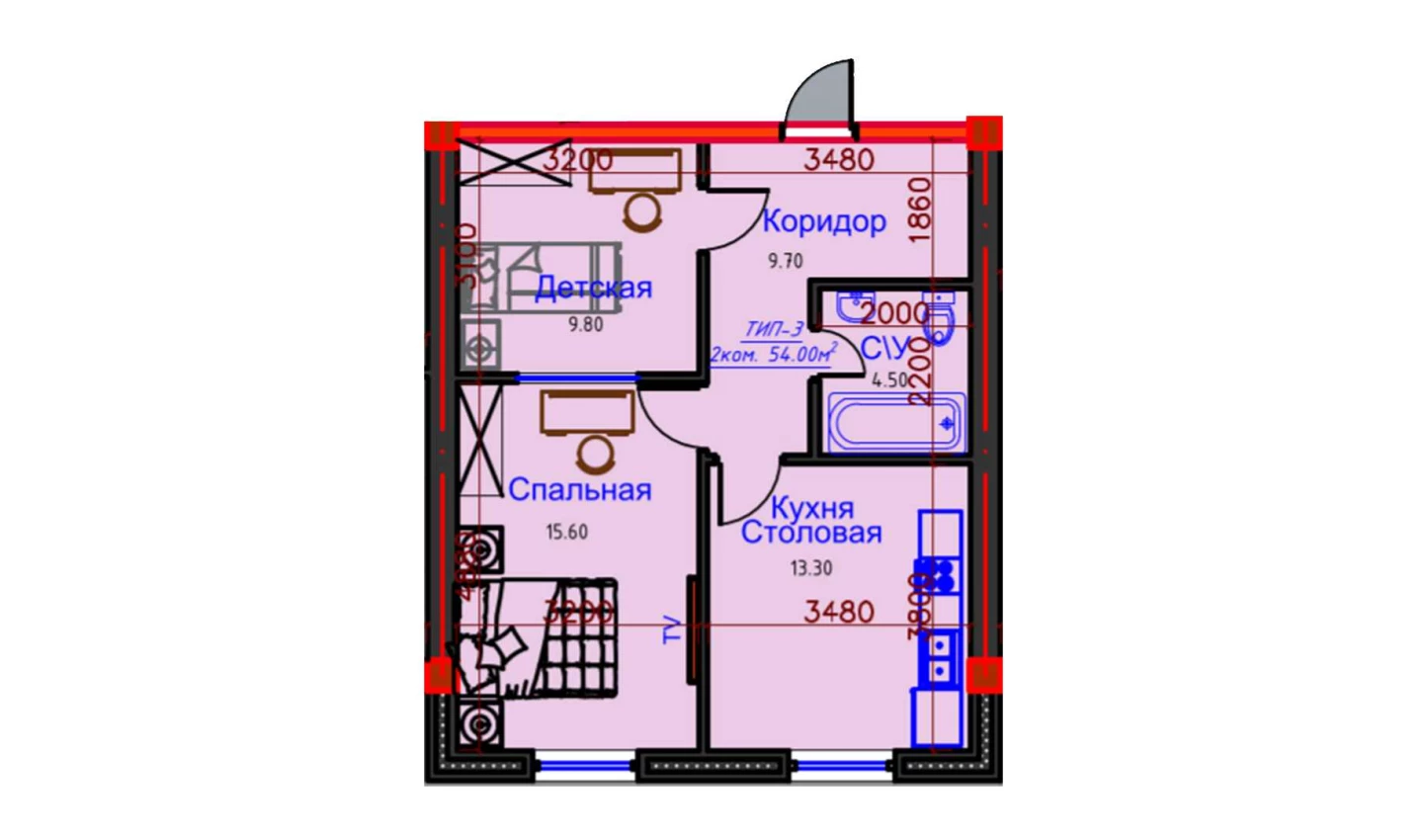 2-xonali xonadon 62 m²  9/9 qavat