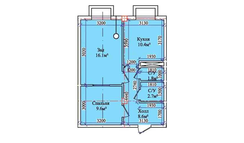 2-xonali xonadon 51.5 m²  1/1 qavat