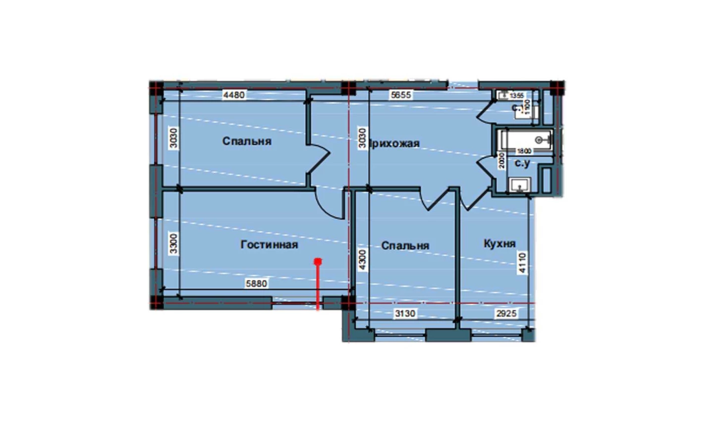 3-комнатная квартира 84.4 м²  2/2 этаж