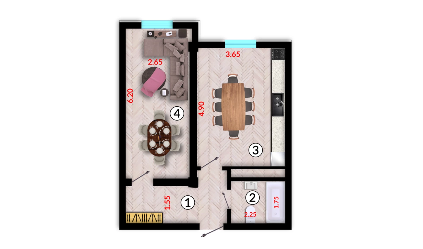 1-xonali xonadon 44.78 m²  10/10 qavat