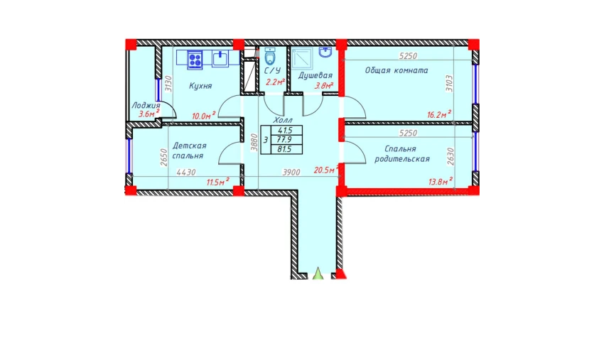 3-xonali xonadon 81.5 m²  7/7 qavat