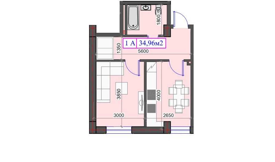 1-xonali xonadon 34.96 m²  0/0 qavat