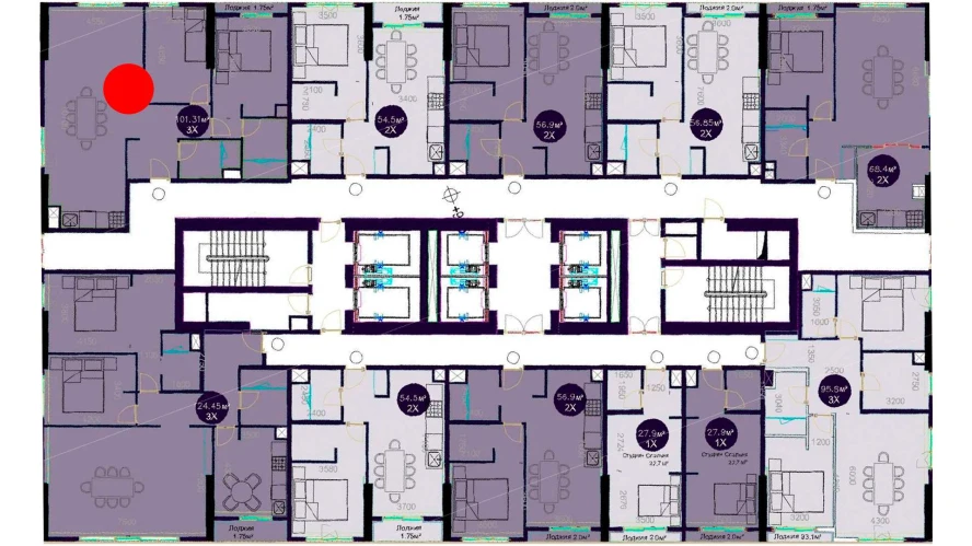 3-комнатная квартира 101.31 м²  3/3 этаж