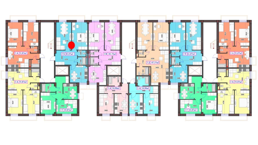 2-комнатная квартира 61.07 м²  0/0 этаж