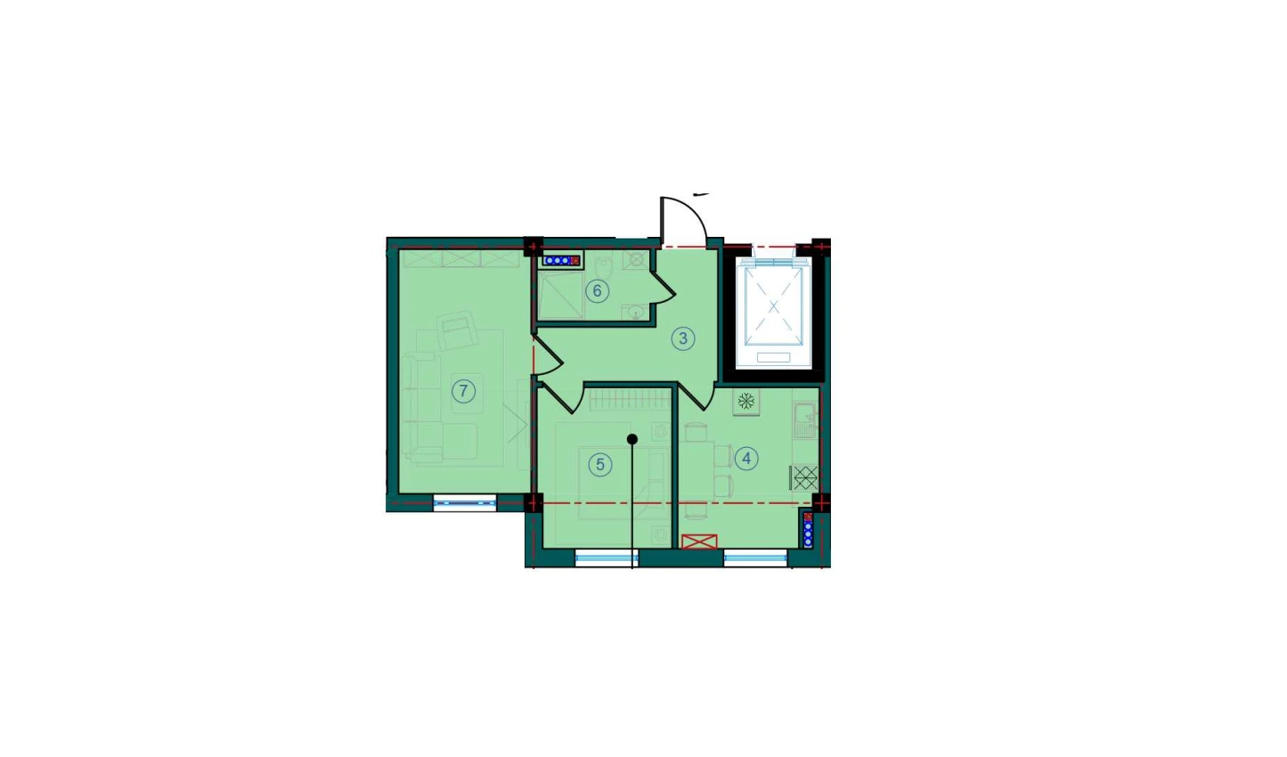 2-комнатная квартира 49.5 м²  1/1 этаж