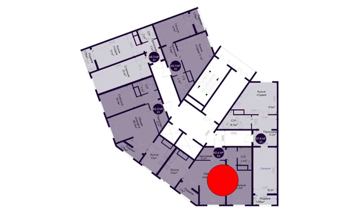 1-комнатная квартира 48.3 м²  4/4 этаж