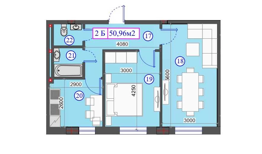 2-xonali xonadon 50.96 m²  0/0 qavat