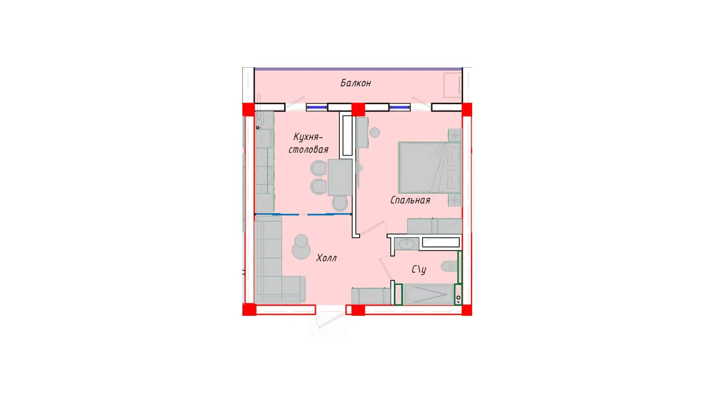 1-комнатная квартира 49.03 м²  9/9 этаж