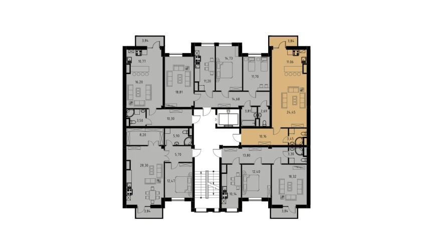 1-комнатная квартира 49.68 м²  4/9 этаж | Жилой комплекс MINGCHINOR