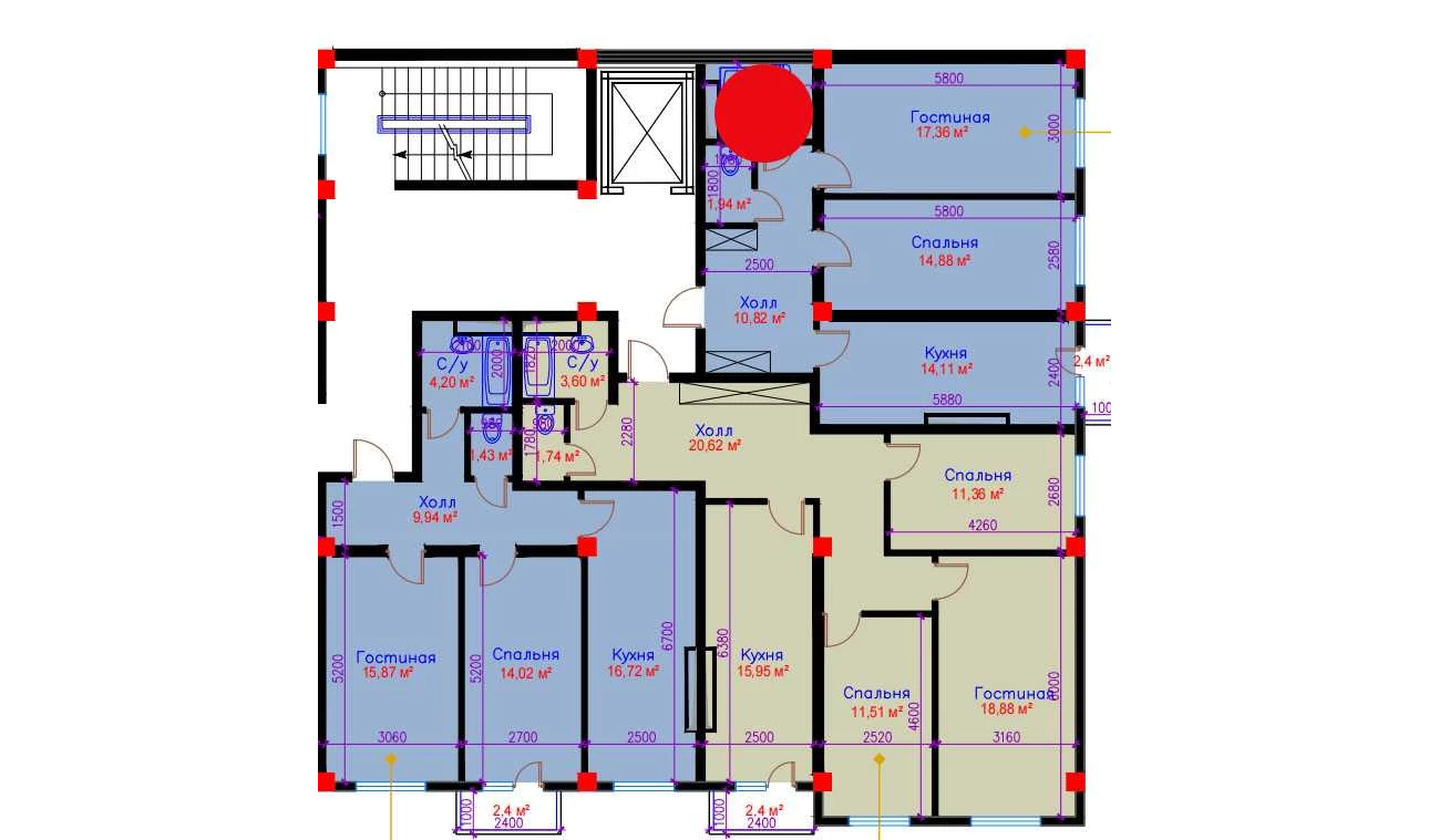 2-комнатная квартира 66.18 м²  7/7 этаж