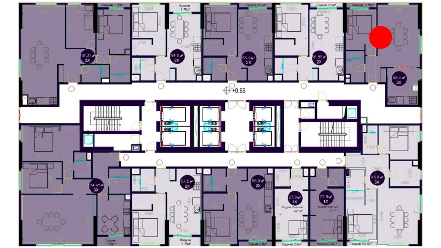 2-комнатная квартира 68.4 м²  3/3 этаж