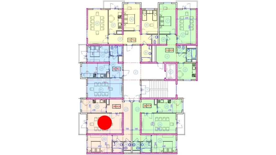 2-комнатная квартира 62 м²  1/1 этаж