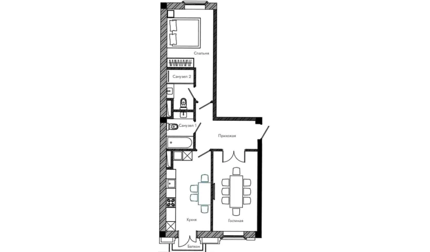 2-xonali xonadon 62.66 m²  11/11 qavat