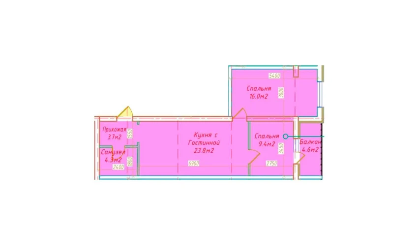 2-комнатная квартира 61.8 м²  4/16 этаж | Жилой комплекс DO'MBIROBOD RESIDENCE