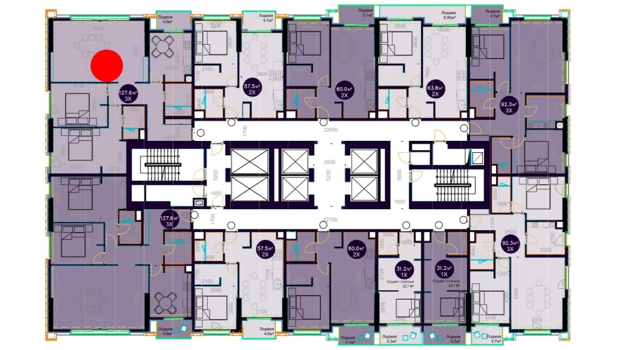 3-xonali xonadon 127.6 m²  15/15 qavat