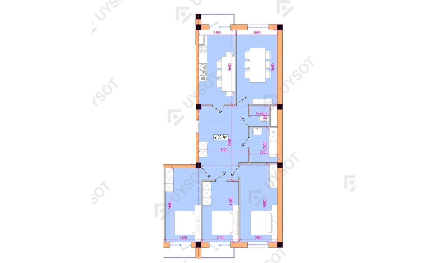 4-xonali xonadon 99.7 m²  12/12 qavat