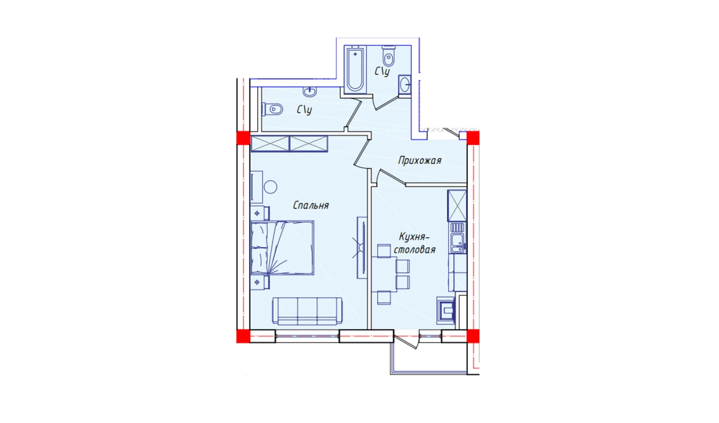 1-комнатная квартира 51.3 м²  2/2 этаж