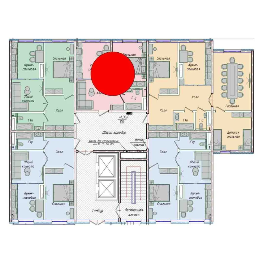 1-комнатная квартира 43.98 м²  1/1 этаж