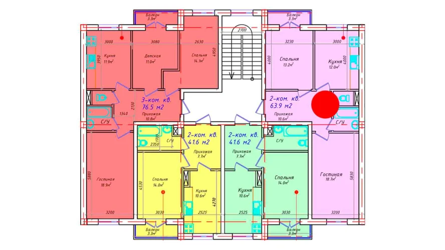 2-комнатная квартира 63.9 м²  5/5 этаж