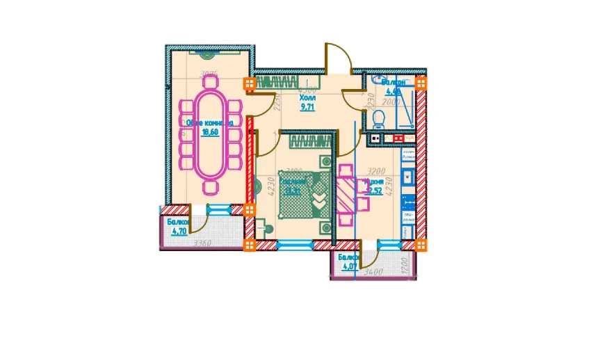 2-комнатная квартира 58.61 м²  3/13 этаж | Жилой комплекс Al-Qasr