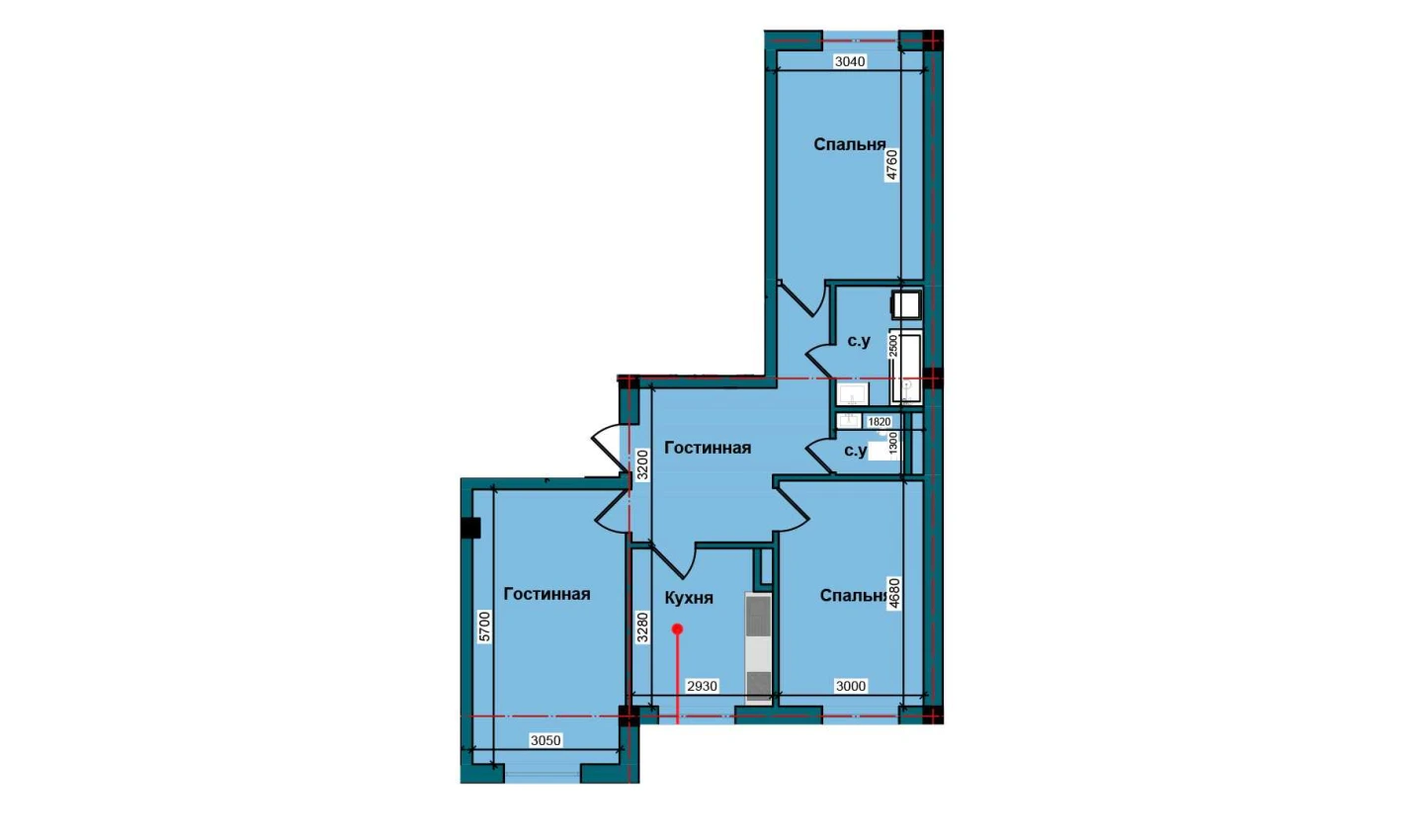 3-комнатная квартира 79.5 м²  1/1 этаж