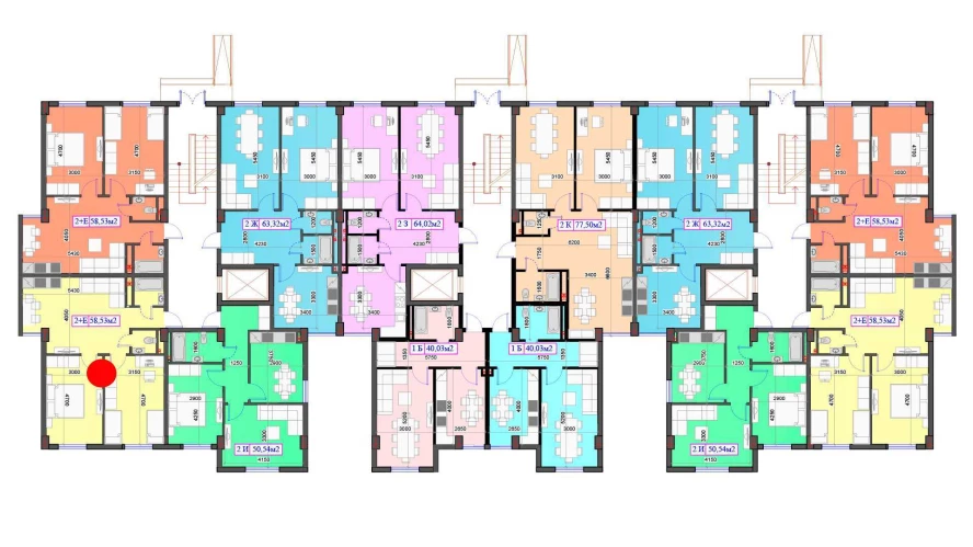 2-комнатная квартира 58.53 м²  1/1 этаж