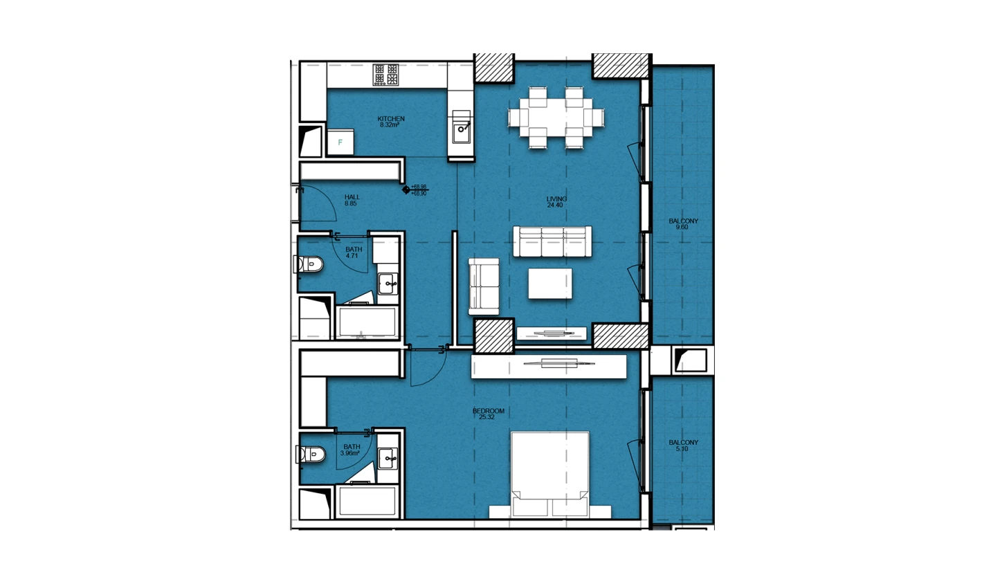 2-комнатная квартира 93.74 м²  21/21 этаж