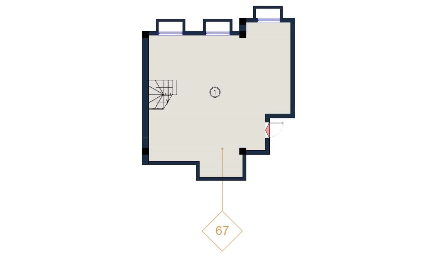 2-комнатная квартира 69 м²  1/1 этаж