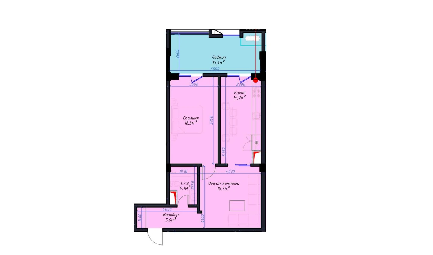 1-комнатная квартира 75 м²  3/3 этаж