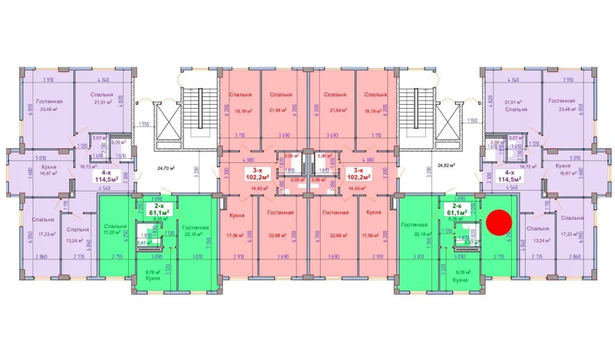 2-xonali xonadon 61.1 m²  1/1 qavat