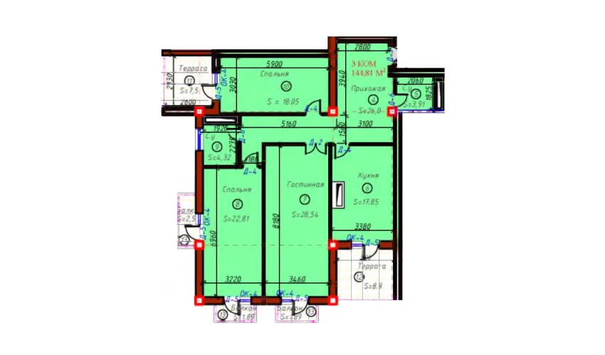 3-комнатная квартира 144.81 м²  2/9 этаж | Жилой комплекс SAMARQAND CITY