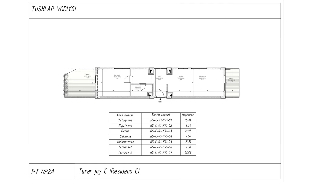 2-xonali xonadon 60.686 m²  1/1 qavat