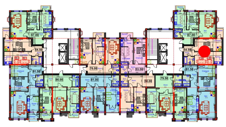 1-комнатная квартира 54.5 м²  10/10 этаж